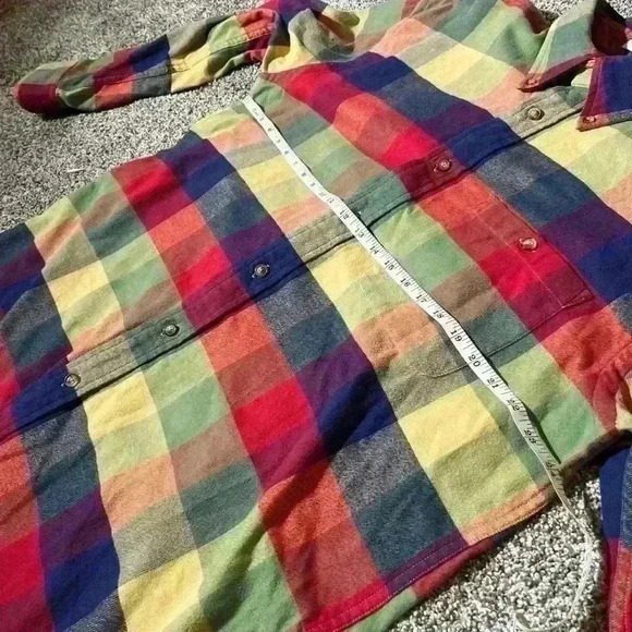 Orvis Mens Flannel Shirt L Green Blue Red Plaid Cotton Button Down Collar - Picture 5 of 8